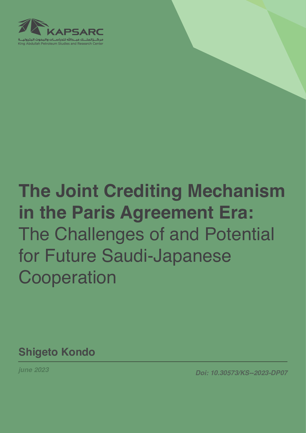 The Joint Crediting Mechanism in the Paris Agreement Era: The Challenges of and Potential for Future Saudi-Japanese Cooperation