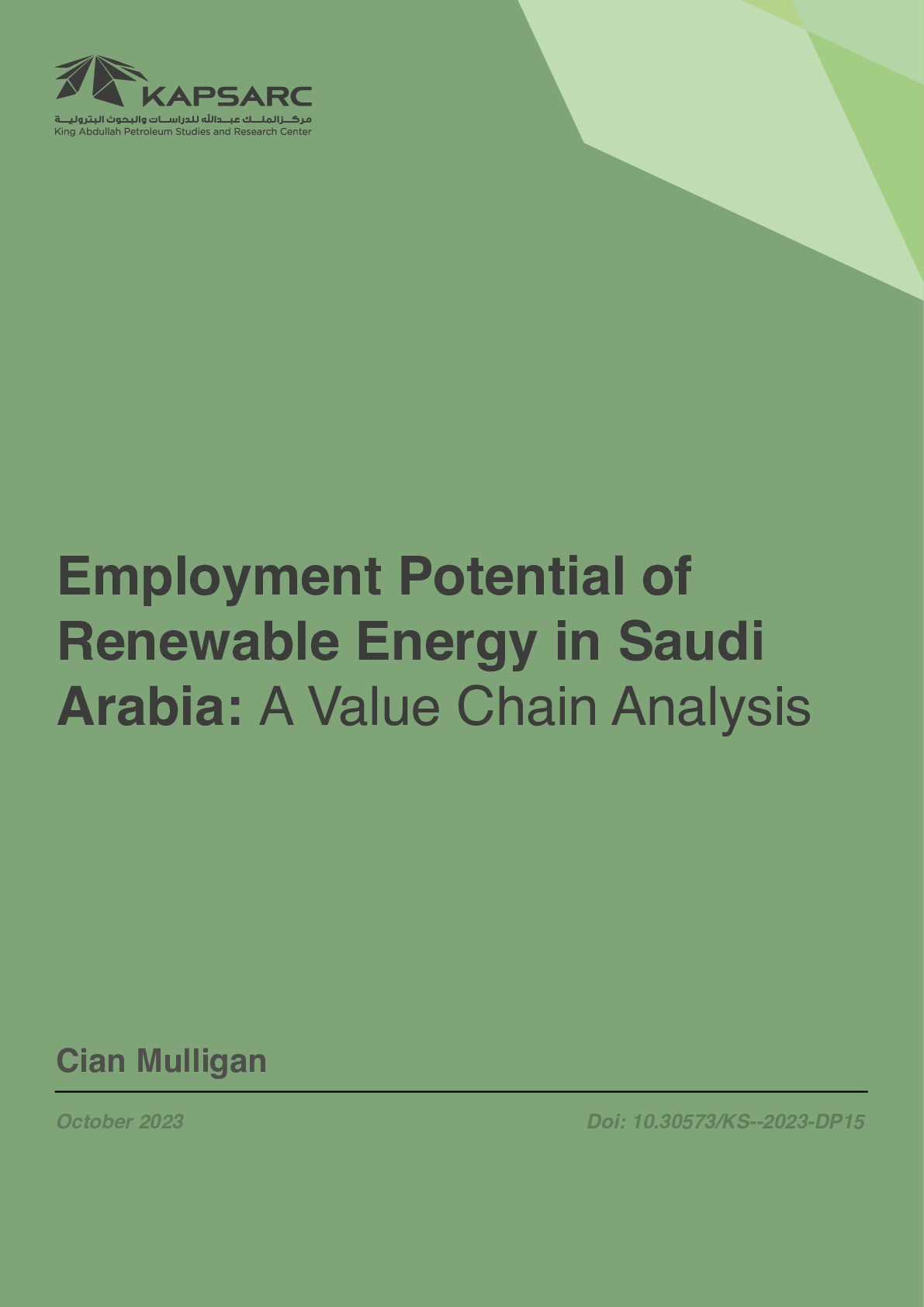 Employment Potential of Renewable Energy in Saudi Arabia: A Value Chain Analysis