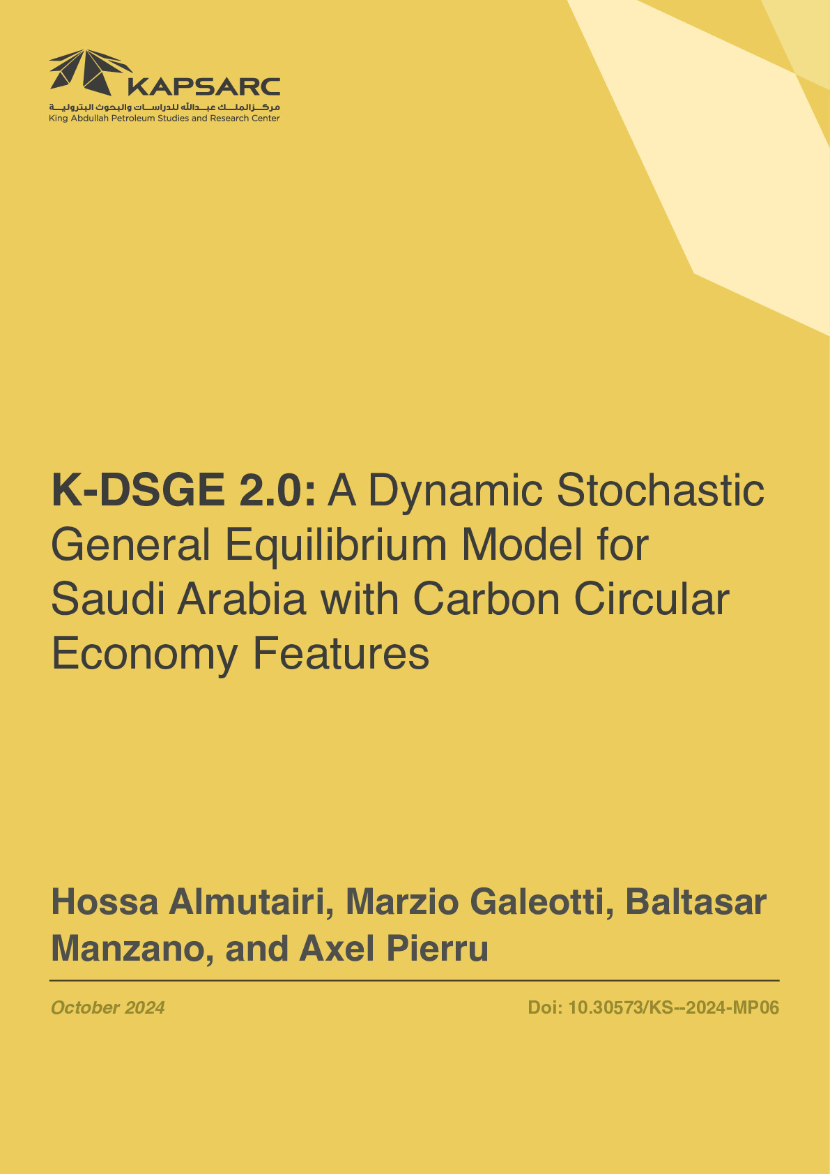 K-DSGE 2.0: A Dynamic Stochastic General Equilibrium Model for Saudi Arabia with…